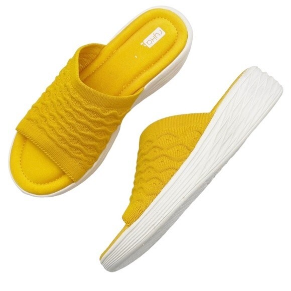 Ryka Nanette Stretch Knit Slide Demi-Wedge Slip-On Sandal Yellow White Size 9.5 - Picture 2 of 15